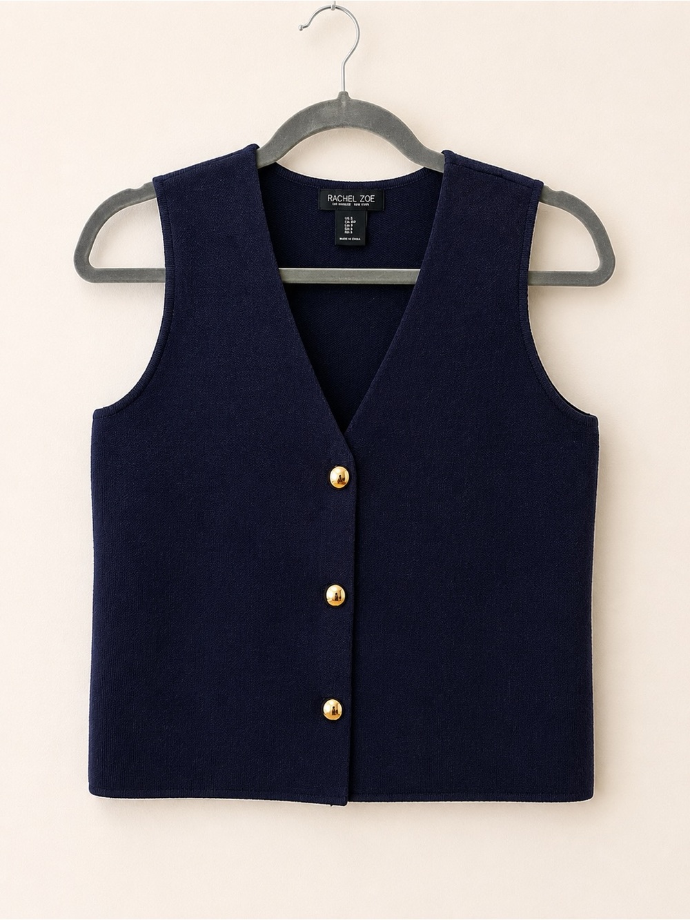 Rachel Zoe Navy Sleeveless Knit Vest with Gold Buttons - Picture 3 of 3
